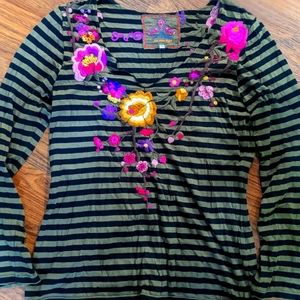 Johnny Was LA Striped Long Sleeve Tee